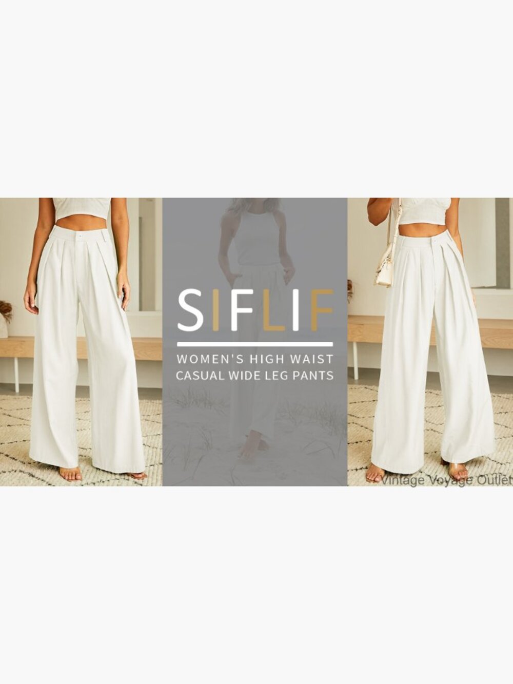 High Waist Wide Leg Palazzo Pants, Polyester Work Pants with Pockets - Picture 7 of 7